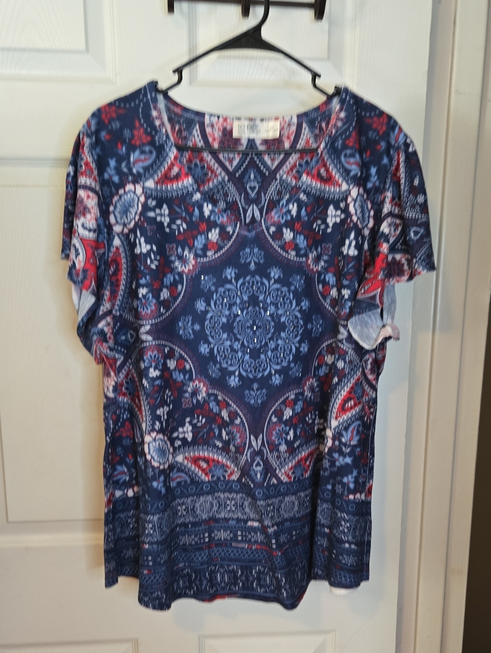 Terra & Sky Navy Paisley Short Sleeve Tee with Red Accents
